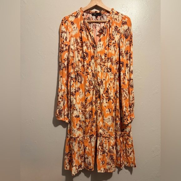 Frye Cadmium Orange Combo Tiered Front Button Dress Western Floral Cowgirl Small - Picture 2 of 16